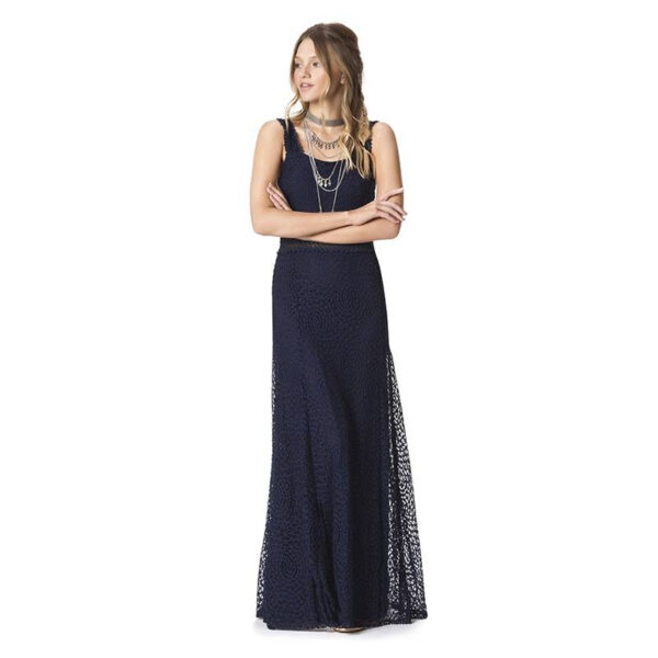 Vestido Longo Renda Sem Manga Vazado Azul [F081]