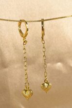 Brinco Argolinha Com Corrente E Coração Banhado Em Ouro 18k [F027] - Image 2