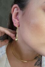 Brinco Argolinha Com Corrente E Coração Banhado Em Ouro 18k [F027]