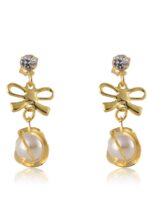 Brinco De Pérola Trabalhada Com Zircônia E Laço Banhado Em Ouro 18k [F027] - Image 3