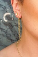Brinco Argolinha Com Corrente De Coração Banhado Em Ouro 18k [F027]