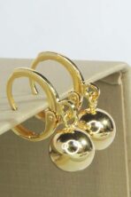 Brinco Argolinha Pequena Com Bola Dourada Banhado Em Ouro 18k [F027] - Image 2
