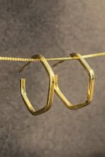 Brinco Médio Pentágono Banhado Em Ouro 18k [F027] - Image 2