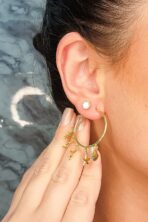 Brinco Argola Médio Com Pingente Marinho Banhado Em Ouro 18k [F027]