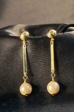 Brinco Médio Com Fio Pérola Banhado Em Ouro 18k [F027] - Image 2
