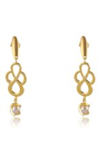 Brinco Médio Trabalhado Com Pérola Trabalhada Banhado Em Ouro 18k [F027] - Image 3