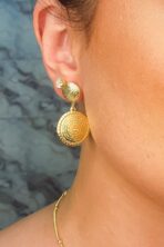 Brinco Médio Medalha Pai Nosso Banhado Em Ouro 18k [F027]