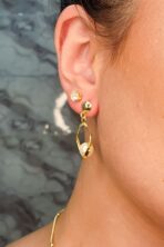 Brinco Médio Suporte Trabalhado Para Pérola Banhado Em Ouro 18k [F027]