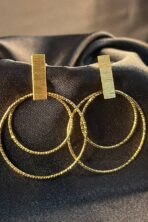 Brinco Com Fio Grosso E Dois Círculos Banhado Em Ouro 18k [F027] - Image 2