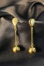 Brinco Médio Com Fio E Bola Dourada Banhado Em Ouro 18k [F027] - Image 2