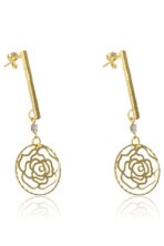 Brinco Médio De Fio Trabalhado E Flor Vazada Banhado Em Ouro 18k [F027] - Image 3