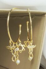 Brinco Argola Médio Com Pingente Esotéricos Banhado Em Ouro 18k [F027] - Image 2