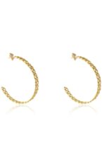 Brinco Argola Média Trabalhada Com Vazado Banhado Em Ouro 18k [F027] - Image 3
