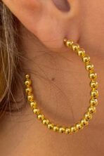 Brinco Argola Grande De Bolinha Dourada Banhado Em Ouro 18k [F027]