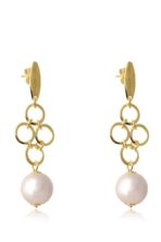 Brinco Grande De Fio Com Circulo Dourado E Pérola Banhado Em Ouro 18k [F027] - Image 3