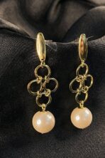 Brinco Grande De Fio Com Circulo Dourado E Pérola Banhado Em Ouro 18k [F027] - Image 2