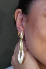 Brinco Grande De Folhas Sobrepostas Banhado Em Ouro 18k [F027]