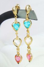 Brinco De Corações Com Pedras Coloridas Banhado Em Ouro 18k [F027] - Image 2