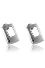 Brinco Pequeno Retangular Banhado Em Ródio Branco [F027] - Image 3