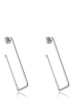 Brinco Argola Grande Retangular Banhado Em Ródio Branco [F027] - Image 3