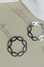Brinco Com Fio E Círculo Com Arcos Banhado Em Ródio Branco [F027] - Image 2