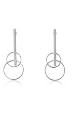 Brinco Com Fio E Dois Círculos Vazados Banhado Em Ródio Branco [F027] - Image 3