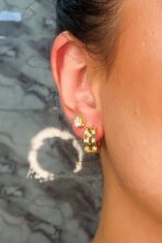 Brinco Argola Trabalhada Vazada Com 4 Zircônias Banhado Em Ouro 18k [F027]