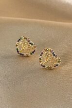 Brinco Coração Com Zircônias Colorida E árvore Da Vida Banhado Em Ouro 18k [F027] - Image 2