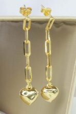 Brinco Corrente Elo Com Coração Na Ponta Banhado Em Ouro 18k [F027] - Image 2