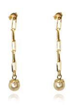 Brinco Corrente Com Pérola Na Ponta Banhado Em Ouro 18k [F027] - Image 3