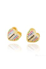 Brinco Coração Com Mini Zircônias Coloridas Banhado Em Ouro 18k [F027] - Image 3