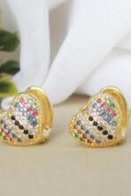 Brinco Coração Com Mini Zircônias Coloridas Banhado Em Ouro 18k [F027] - Image 2