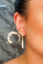 Brinco De Fita Com Zircônia Banhado Em Ouro 18k [F027]