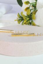 Brinco De Fita Com Zircônias Na Ponta Banhado Em Ouro 18k [F027] - Image 2