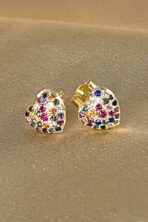 Brinco Pequeno De Coração Com Zircônias Colorido Banhado Em Ouro 18k [F027] - Image 2