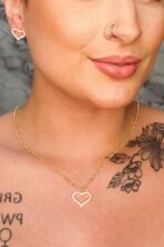 Conjunto De Coração Com Zircônia E Corrente Em Elos [F027]