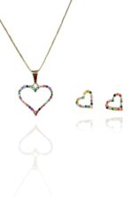 Conjunto Corações Com Zircônia Colorida Banhado Em Ouro 18k [F027] - Image 3