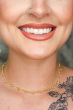 Choker Corrente Com Bolinha Lisa Banhado Em Ouro 18k [F027]
