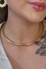 Choker Circular Aro Tubo Banhado Em Ouro 18k [F027]