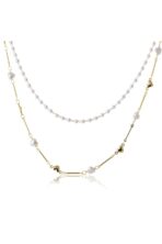 Colar Duplo Com Corrente De Pérola E Mini Corações Dourados Banhado Em Ouro 18k [F027] - Image 3