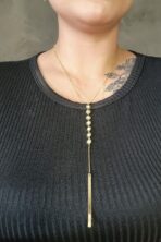 Colar Cumprido Com Mini Pérolas E Fio Banhado Em Ouro 18k [F027]