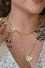 Colar Duplo Com Coração Banhado Em Ouro 18k [F027]