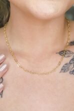 Colar De Corrente Com Elos Em Coração Banhado Em Ouro 18k [F027]