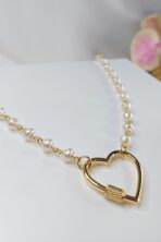 Colar De Pérola Torneada Com Fecho Em Forma De Coração Banhado Em Ouro 18k [F027] - Image 2