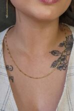 Colar Com Corrente De Bolinha E Palito Banhado Em Ouro 18k [F027]