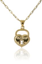 Colar Com Pingente De Cadeado Escrito Amor Banhado Em Ouro 18k [F027] - Image 3