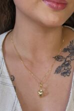Colar Com Pingente Argolinha De Coração Banhado Em Ouro 18k [F027]