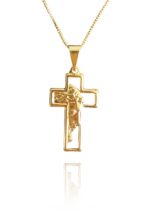 Colar Com Pingente De Cruz E Face De Jesus Banhado Em Ouro 18k [F027] - Image 3