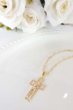 Colar Com Pingente De Cruz E Face De Jesus Banhado Em Ouro 18k [F027] - Image 2