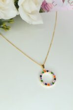 Colar Pingente Circulo De Zircônia Colorida Banhado Em Ouro 18k [F027] - Image 2